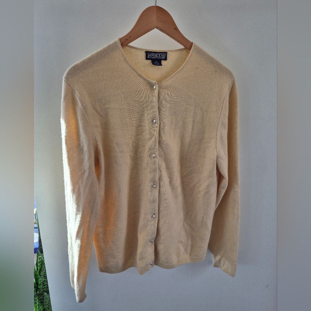 100% Cashmere Cardigan Sweater By Lands End Butter Yellow Medium
